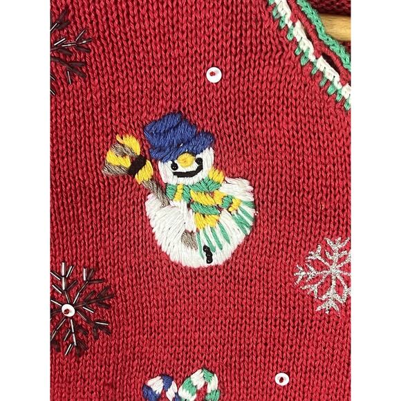VTG NutCracker Christmas Cardigan Sweater Womens M Red Snowman Embroidered 90s - Picture 6 of 10